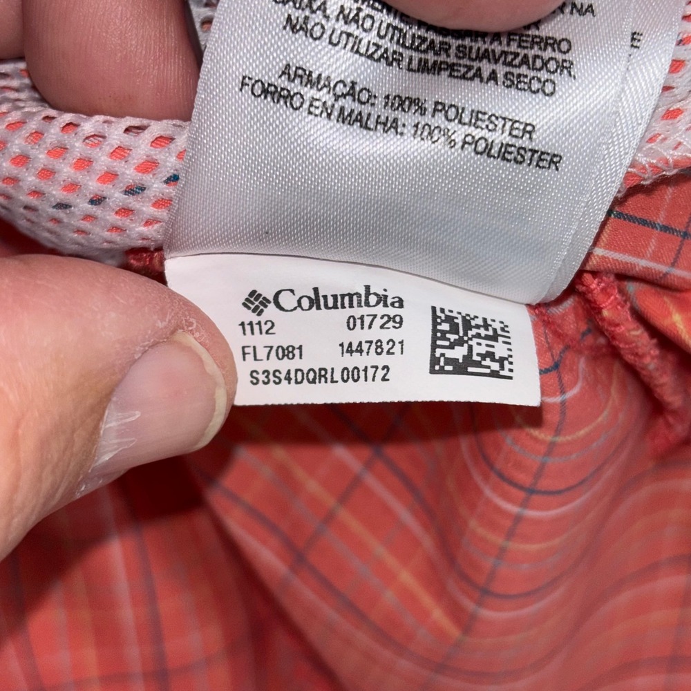 Columbia PFG Super Tamiami Fishing Shirt Womens Small Coral Plaid UPF 40 Omni - Picture 8 of 15